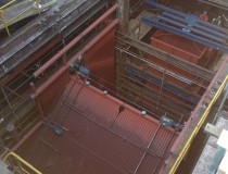 A view of the assembly of a steam boiler combustion chamber